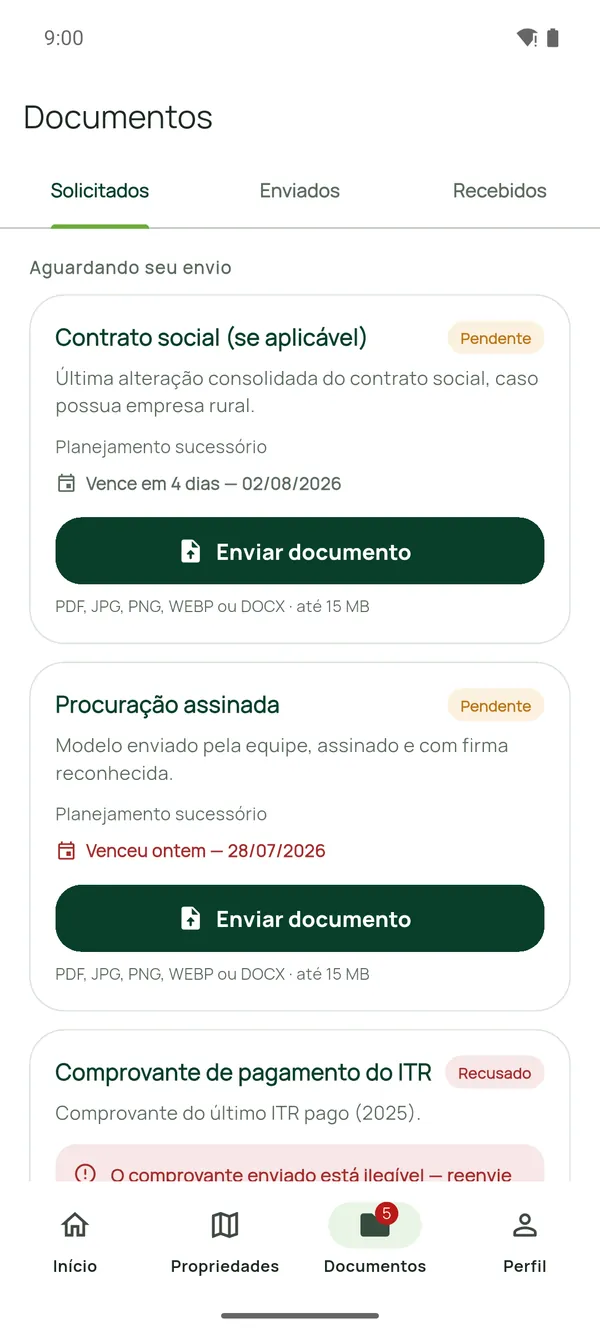 Documentos solicitados